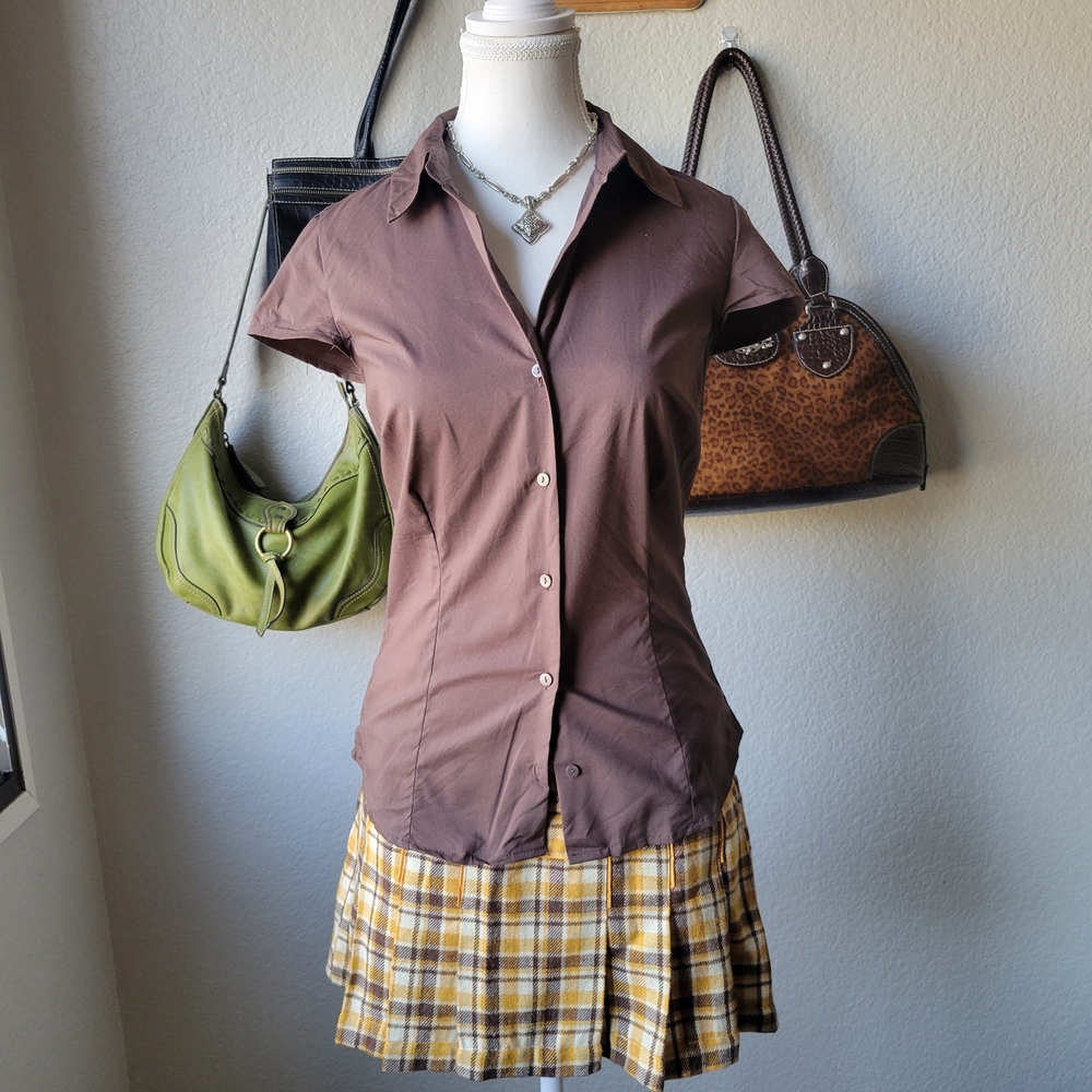 Y2K Hollister Yellow and Brown Plaid Skirt